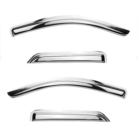 Puermto 94975Y Chrome Side Window Visor Wind Vent Deflector for 2015-2022 Ford F150/F250/F350 Super Duty Crew(Supercrew) cab,4pc Outside Mount Style Sun Rain Guards