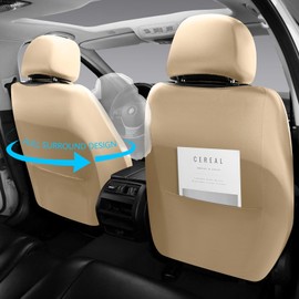 GEEYONTEK Premium Leather Car Seat Covers Full Set,Universal Fit for Cars,Trucks&SUVs,Waterproof Car Seat Cushion,Full Coverage Car Seat Protector with 5 Seats,Beige