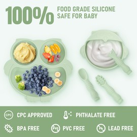 Bnditeu Baby Weaning Set, Silicone Baby Feeding Set(10 Pcs), Toddler Weaning Set with Adjustable Bib, Suction Bowl, Plate, Fork, Spoon, Water & Snack Cup Kit, Baby Led Weaning Kit for Babies and Kids