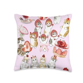 Pink Bows Cute Kawaii Cats Cherry Collage Strawberry Throw Pillow