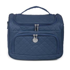 Kosmetiktasche mit Griff, Reise-Organizer zum Aufhängen, Aufbewahrungstasche, großes Fassungsvermögen, Dunkelblau + Trennwände + Koffer, Groß, Verspiegelte Kosmetiktasche