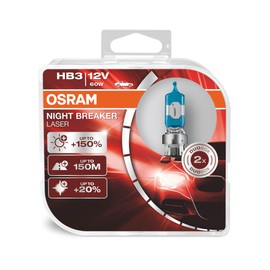 OSRAM NIGHT BREAKER LASER HB3/9005, next generation, 150% more brightness, halogen headlamp, 9005NL-HCB, 12V, passenger car, duo box (2 lamps)