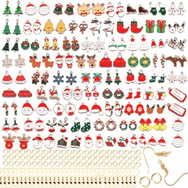 stino 140Pcs Paired Christmas Metal Charms for Jewelry Making, with 200Pcs loops & 50Pcs Earring Hooks, for Necklace Earrings Bracelet Crafts (Christmas)