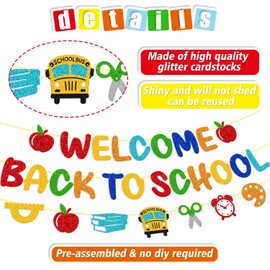 Welcome Back To School Banner First Day of School Welcome Decorations Kindergarten Preschool Kids Boys Girls Classroom Decor Glitter Party Supplies