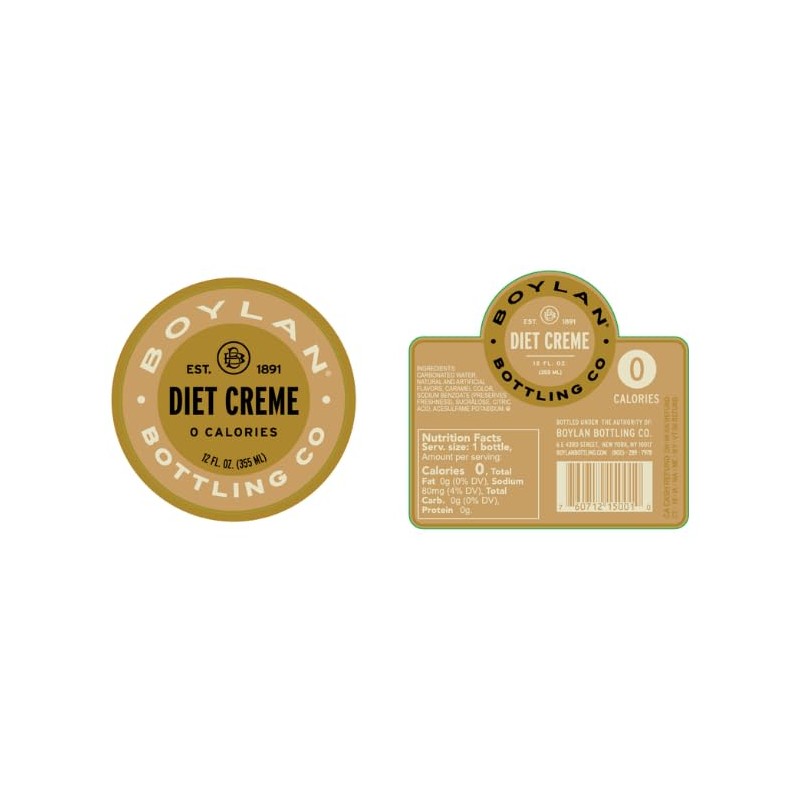 Boylan Bottling Craft Diet Creme Soda 12oz Glass Bottle (Pack