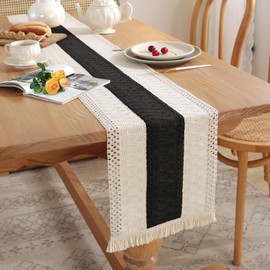 Black Table Runner Boho Table Runner with Tassels 180x30 cm Woven Cheesecloth Table Runner for Bohemian Style Decoration, Daily Home Dining Table Decoration, Wedding Parties (Black, 180X30 CM)