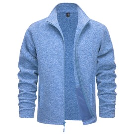 TACVASEN Fleece Jackets for Men Lightweight Travel Coats with Pockets Outdoor, Light Blue, S
