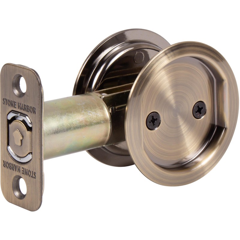 Round Pocket Door Lock, Passage (Hall/Closet) Latch, 2-3/4" Backset, RCL,