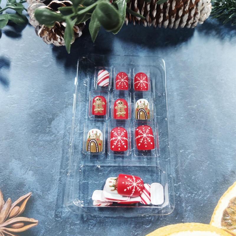 Gingerbread Man Short Square False Nails Christmas Press on Nails