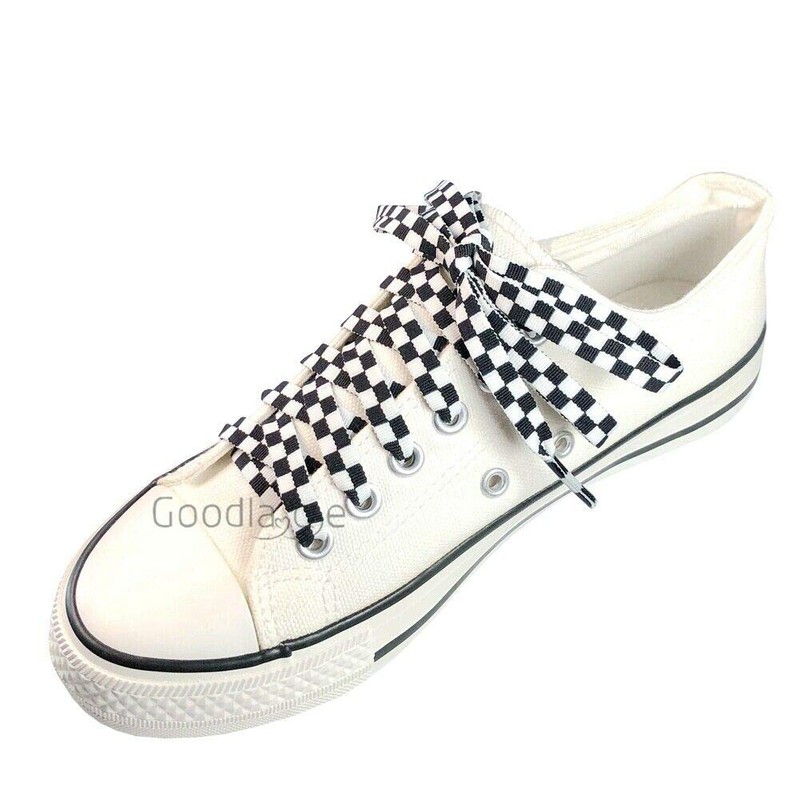 Two-color Checkered Flat Shoelaces Plaid Shoe Lace for Casual Shoes