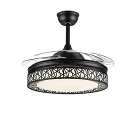 Fandian 42Inch Ceiling Fans with Light 4 Retractable Blades LED Ceiling Fan 3 Color Change 3 Speeds Chandelier with Remote Control (Black)