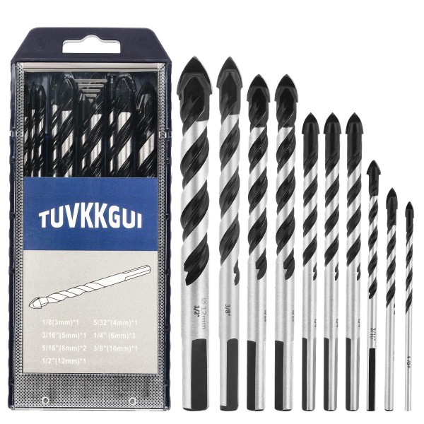Tuvkkgui Masonry Drill Bit Set (10PCS) for Concrete/Tile/