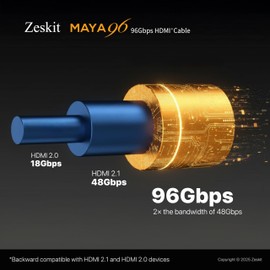 Zeskit Maya HDMI 2.2 Cable 96Gbps 12K 16K (6.5 Feet 2m)