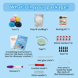 Uongeod - Kit de ganchillo para principiantes, kit de tejer de cuatro tipos de dinosaurios y amigurumi de ganchillo con tutoriales paso a paso para niños y adultos
