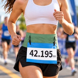 Running Waist Belt for Marathon Training – Lightweight Stretch Running Pouch with Bib Holders for Races, Jogging and Fitness