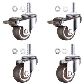 Luxinika 1.5 Inch Caster Wheels with M8 Threaded Stem, Small Swivel Stem Casters Set of 4 with 2 Brakes, TPE Rubber Rolling 20 mm Screw Wheels for Furniture Tiny Shopping Cart Wire Shelving