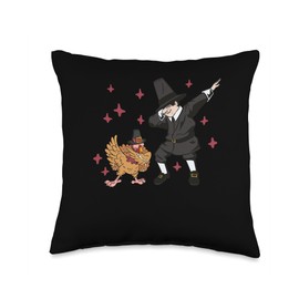 Pilgrim Costume Turkey Meat Thanksgiving Shirt Pilgrim Turkey Thanksgiving Day Funny Dab Dance Throw Pillow, 16x16, Multicolor