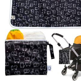 Flock Three Waterproof Baby Diaper Changing Pad with Storage Bag (43.3" X 28.7") Washable Wipeable Reusable Leak Proof Diaper Travel Mat Station Changing Mattress Liner Cribs Bed Cover, Cats