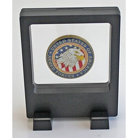 DisplayGifts 3D Floating Frame Transparent Flexible Shadow Box Medallion Medal Challenge Coin Chip Display Case Stand Holder Magic Suspension Box Black-Square Shape