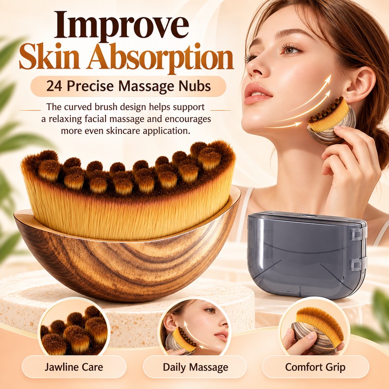 Facial Contour Brush for Face, Chin and Neck with Wool