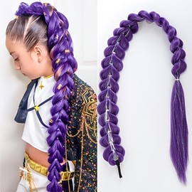 Purple Pigtail y2k Cosplay Hair Extensions with Laser Wire for - Advanced Synthetic Hair Ponytail Suitable for, Role-Play, Themed Parties & Daily Wear - & Maintenance for Skin Tones