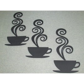 Handmade 3 Coffee Cups with steam Laser Cut wood Wall Decor Kitchen Art Sign coffee shop