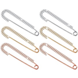 VAMA Fashions Faux Rhinestone Brooch Safety Pin Clips Decorative Pins for Clothes Sweaters Hijabs Jeans Collars Shirts Dresses and Gowns Combo (Set of 6) (Safety Pins for Scarf Jeans, 6.5 Large Size)