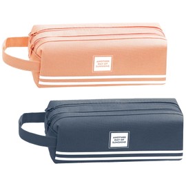 2Pcs Extra Long & Large Pencil Case with 2 Metal Zippers, Cute & Aesthetic Pencil Case for Stationery Supplies, Kids Pencil Case Adult Pencil Pouch Pen Case Make up Bag (Pink & Blue)