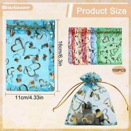 100 Pcs Organza Bags, 4.3 x 6.3in Assorted Color Organza Drawstring Pouches Candy Bags, Wedding Favour Bags Mesh Goody Gift Bags Organza Favor Bags for Jewelry Candy Gift Party Festival