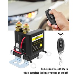 Remote Battery Disconnect Switch 12V, 200A High Current Kill Switch for Car Truck Camper Boat, with 2 Connecting Extension Cables & Remote Key & Dust Cap, Anti-Theft Battery Shut/Cut Off Switch