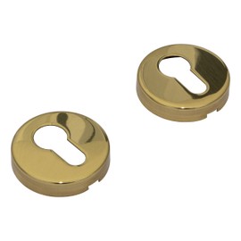 JUVA Cylinder Rosette Stainless Steel Door Rosette Round - H8250 | Key Rosettes for Room Doors and Wooden Doors | Polished Brass | PVD Coated | 1 Pair - PZ Cylinder Gold Look Including Mounting