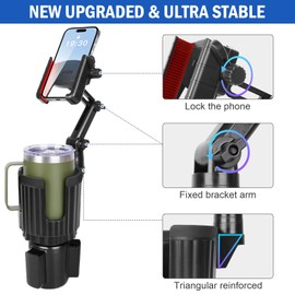 DEGUM Upgraded Cup Holder Phone Holder, [Super Stable] 2 in 1 Car Cup Holder Expander with Offset Adjustable Base, Cell Phone Cup Holder Mount for Car Compatible with All Smartphones