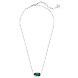 Kendra Scott Elisa Pendant Necklace for Women, Fashion Jewelry, Rhodium-Plated, Emerald Cat's Eye