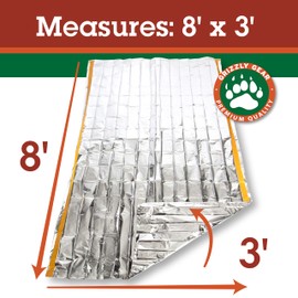 Grizzly Gear Tienda térmica de Emergencia, Refugio de Supervivencia Mylar Reflectante, tamaño XL, Impermeable, retiene el Calor y se Adapta a 2 Adultos en Todo Tipo de Clima