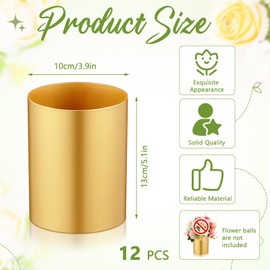 Ninehaoou 12 Pcs Gold Cylinder Vases for Wedding Centerpieces 5.1 Inch Tall Metal Flowers Vase Small Hurricane Candle Holder for Wedding Dining Coffee Table Party Decorations, Not Included Flowers