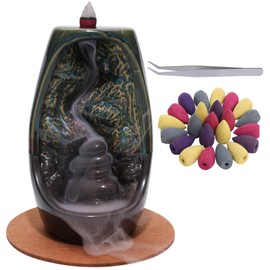 Ceramic Backflow Incense Burner - 80 Pcs Waterfall Backflow Incense Cones - for Yoga, Relaxation, Purification, Meditation Gift