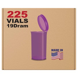 W Gallery 225 Translucent Violet Vials - 19 DRAM Pop Top Bottle - Airtight Smell Proof Containers - Medical Grade Plastic Prescription Bottles for Pill Herb Flower Supplement, Bulk Pack, Not Glass Jar
