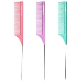 3 PCS Rat Tail Combs Parting Rattail Teasing Fine Tooth Comb with Metal Pick for Curly Hair,Detangling Parting Combs for Women,for Braiding,Styling Ha