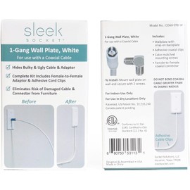 Sleek Socket Internet Coaxial Cable Concealer with Adhesive Cable Management Kit and Female-to-Female Coaxial Cable Connector, Safety Certified, Ideal for Home and Office with Coaxial Outlets