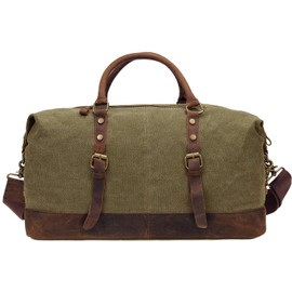 Berchirly Canvas Leather Duffle Bag Men Travel Big Bags Carry on Travel Luggage Large Road Weekend Tote Handbag