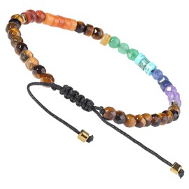 mookaitedecor Love Morse Code 7 Chakra Healing Crystal Stone Bracelet for Women Men, 4mm Flat Small Beads Brown Tiger’s Eye Semi Precious Stone Yoga Bracelet Jewellery Adjustable Reiki Energy Healing