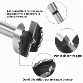 Forstner - Punta elicoidale Forstner con codolo rotondo, per legno, foro per ramo, foro per cerniera, vaso, truciolato, pannello di fibra (Ø 40 mm)