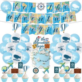 Travel Themed Party Decoration, Bon Voyage Party Decorations Include Let the Adventure Begin Bunting Banner, Retirement Farewell Party Decorations (Travel)