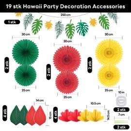 DONQL Tropical Birds Honeycomb Parrot Set,21Pcs Hawaiian Party Decorations with Hanging Colorful Paper Fan Decorations for Tropical/Tiki/Garden/Jungle Theme Party Decorations