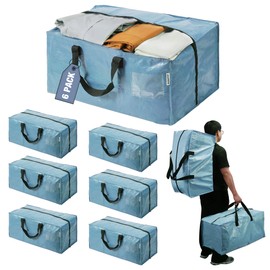 WORKPRO 6 Pack Extra Large Moving Bags with Zippers & Carrying Handles Backpack Straps, Heavy-Duty Storage Tote for Space Saving & Storage, Alternative to Moving Box (Dusty Blue)
