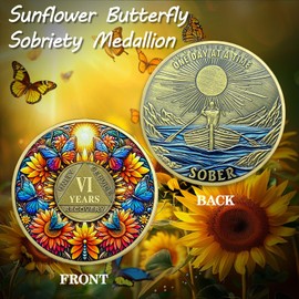 ACGZQY Sobriety Coin, 6 Year Sunflower Butterfly Sobriety Chip AA Coin and Medallions One Day at A Time Sober Token Narcotics Alcoholics Anonymous Recovery Gifts