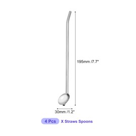 uxcell Stainless Steel Straws Spoons, 4Pcs 8.3" Reusable Metal Long Handle Straw Spoon Round Shaped Drinking Straws for Milkshake Drinks Cocktail, Silver