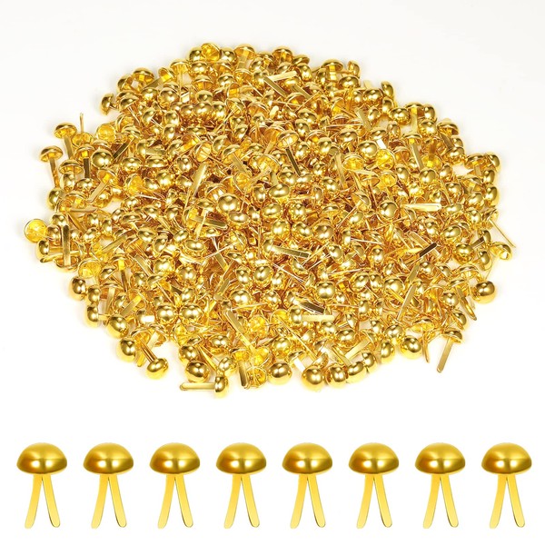 KINBOM 600pcs 8 x15mm Paper Fasteners Brads, Gold Round Head