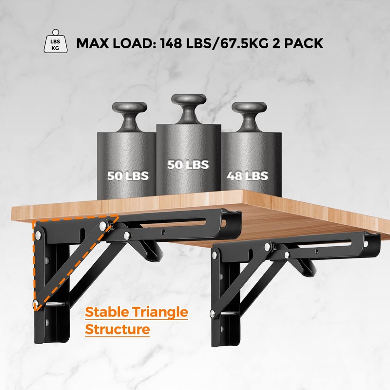 Ravinte Folding Shelf Brackets - Heavy Duty Shelf Brackets Matte