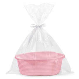 Small Woven Basket with Gift Bags and Ribbons Durable Baskets for Gifts Empty Small Rope Basket for Storage 12"X 8" X 5" Basket with Handles, Pink - Color: grey